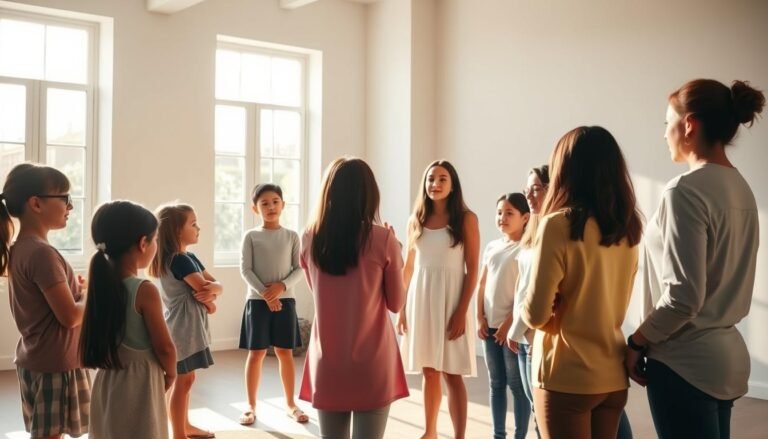 kids and adults practicing affirmations