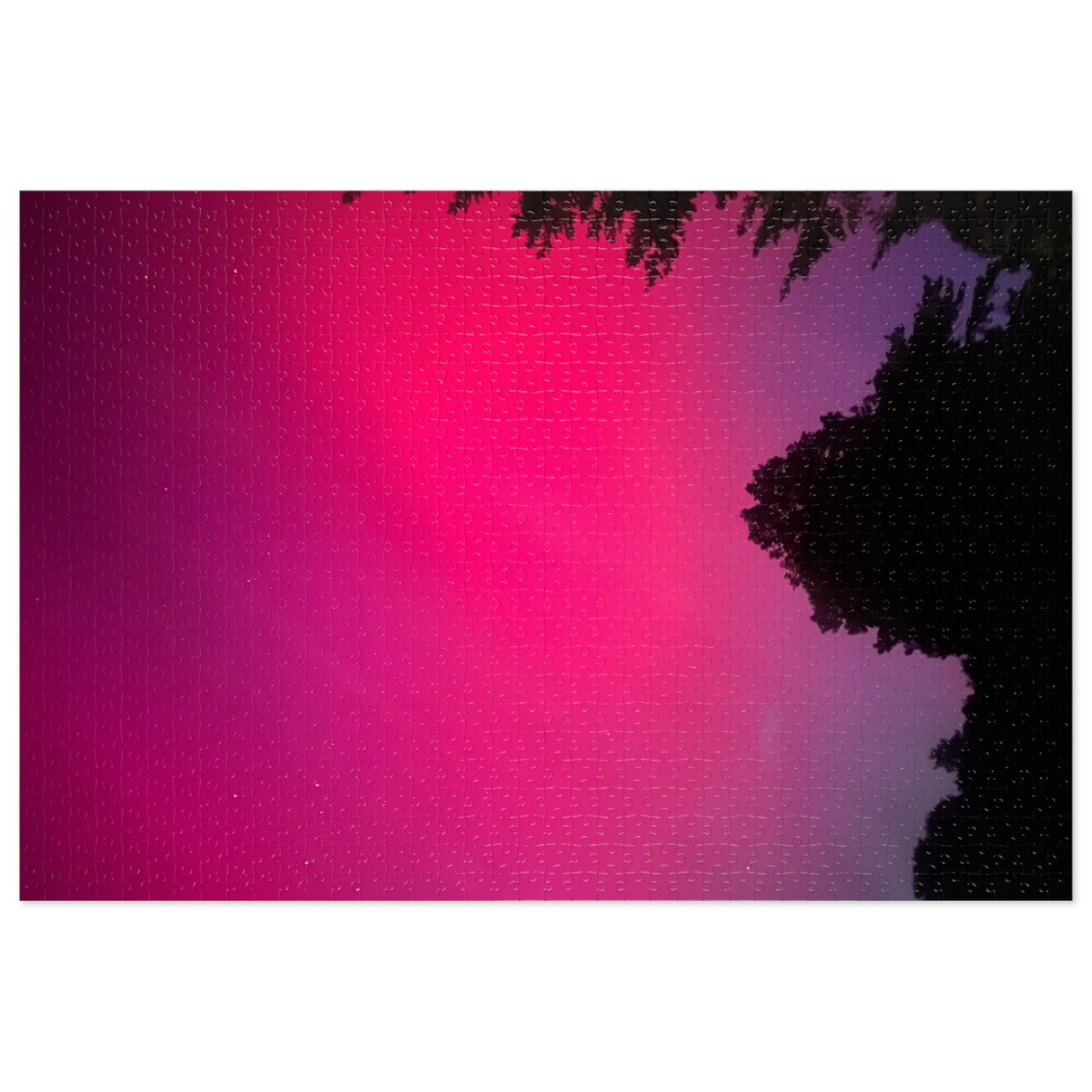 Jigsaw Puzzle 1000-Piece Fuchia Northern Lights Silhouetted by Pine Trees Maine Art Photos - Image 2