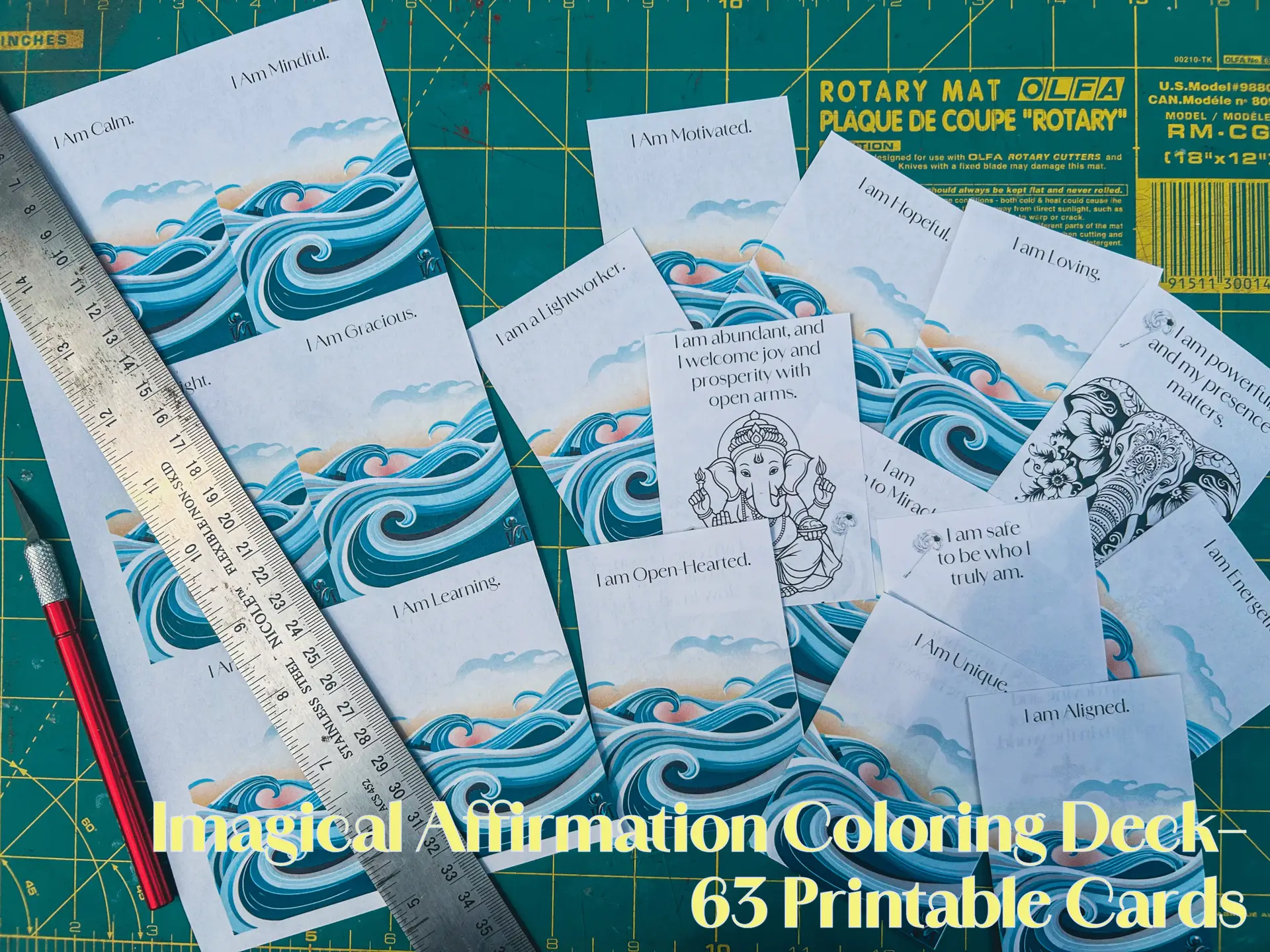 Imagical Affirmation Coloring Deck – 63 Printable Cards for Reflection & Creativity
